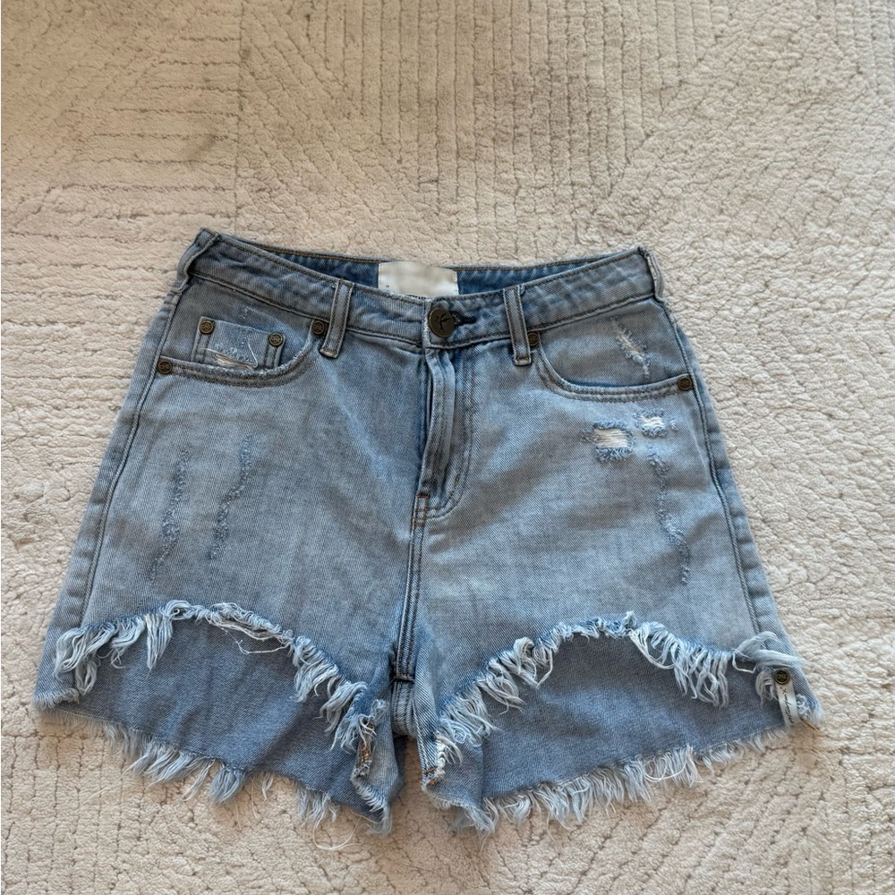 One Teaspoon Blue Distressed Jean Shorts